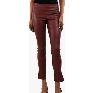 The Row Pants Trousers Bergundy Red Leather Moto Sz M Split Hem Side Zip (V5